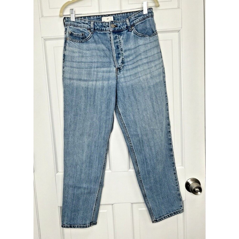 H&M Mom Jeans Womens Size 8 High Waist Blue Denim Ankle Length Button Fly Casual